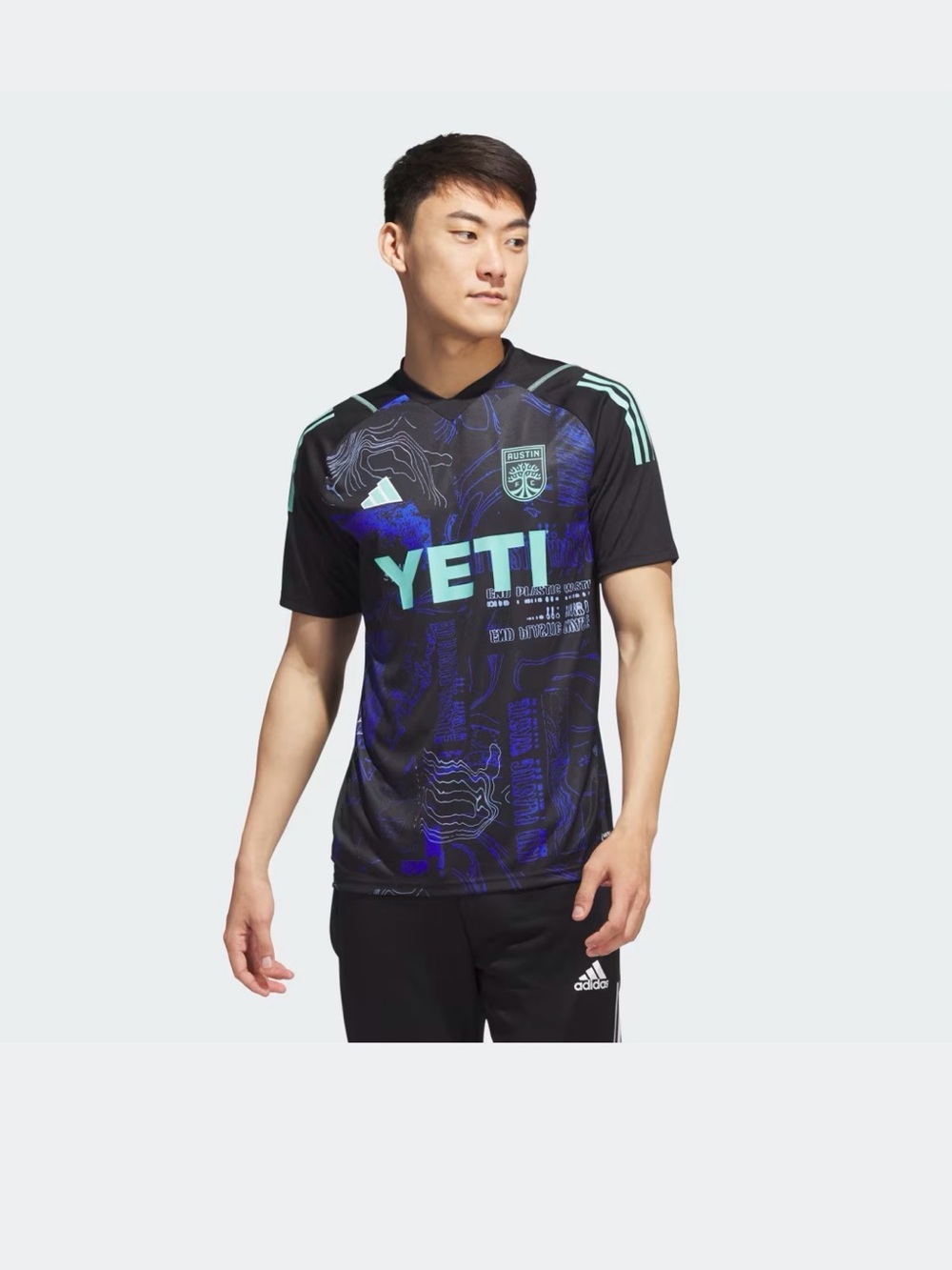 adidas | Kids Austin FC Tiro Soccer Jersey Black with Teal, Size 11-12Y